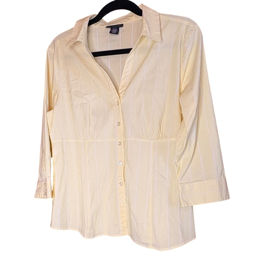 Apostrophe Womens Yellow White Striped Empire Waist Button Down Shirt Size L